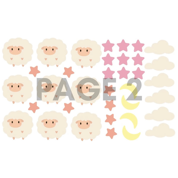 The Printerie Wall Sticker Decals - Baby Sheep and Stars