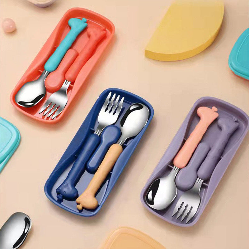 Kids Fork and Spoon set with case