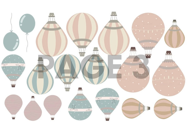 The Printerie Wall Sticker Decals - Hot Air Balloons and Animals