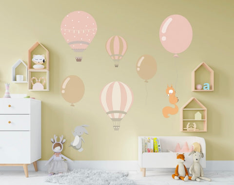 The Printerie Wall Sticker Decals - Hot Air Balloons and Animals