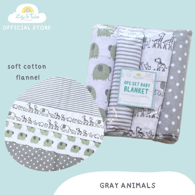 Lily and Tucker 4PC Set Baby Receiving Blanket swaddle burp cloth