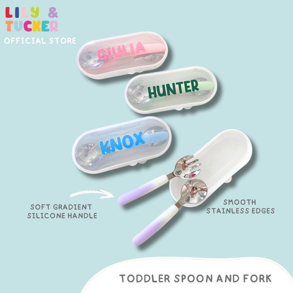Lily and Tucker Personalized Stainless Toddler Spoon and Fork Set with Case