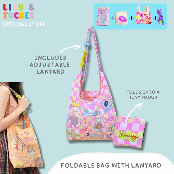 Cute Foldable Shopping Bag with Adjustable Lanyard