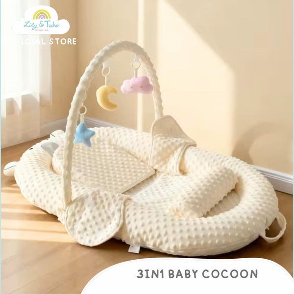 Lily and Tucker Bear Pod 3in1 Multipurpose Baby Nest Lounger Anti-startle Bed Nest with Wedge
